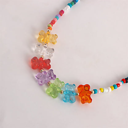 Howlite & Multicolor Resin Bears Necklace