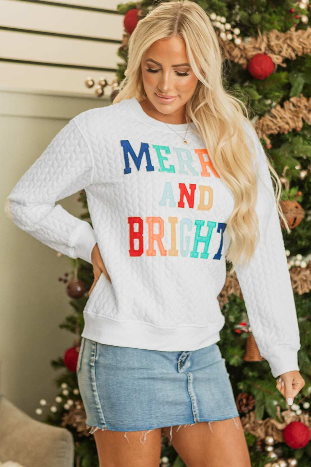 Threaded Pear Merry And Bright Knit Pullover Sweatshirt
