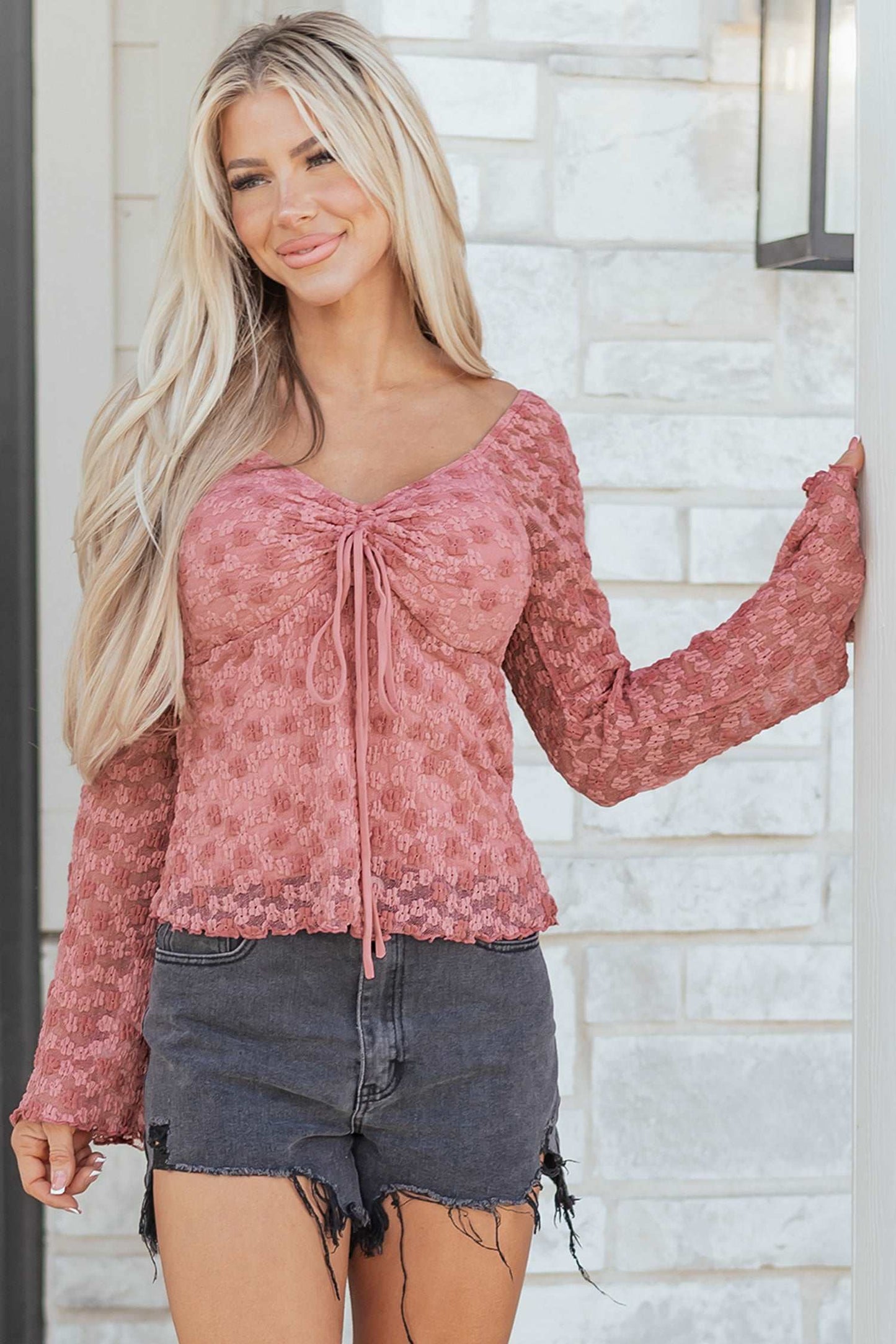 Paloma Detail Floral Lace Blouse - Peach Blossom / L - 12/14
