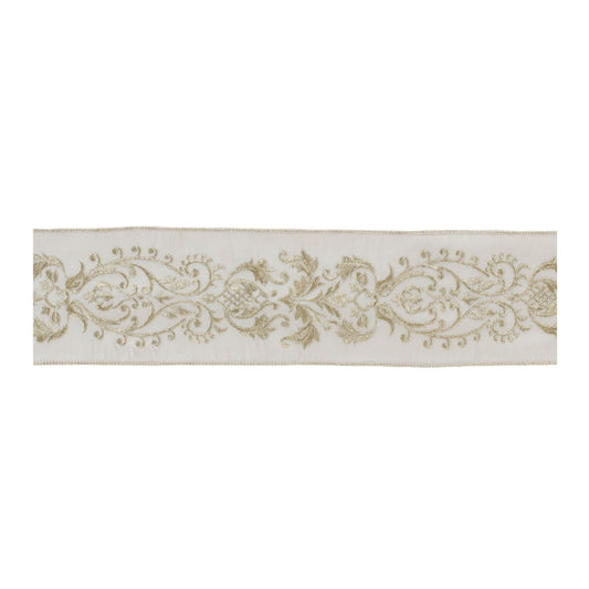 Melrose International Ornate White Ribbon 4" x 5 Yds.
