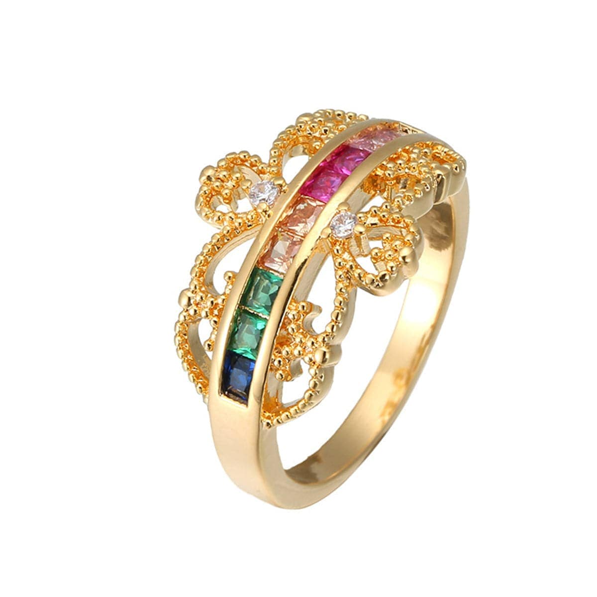 Rainbow Crystal & Cubic Zirconia Crown Ring-17