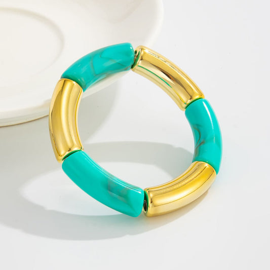 Teal Resin & Goldtone Joint Stretch Bracelet