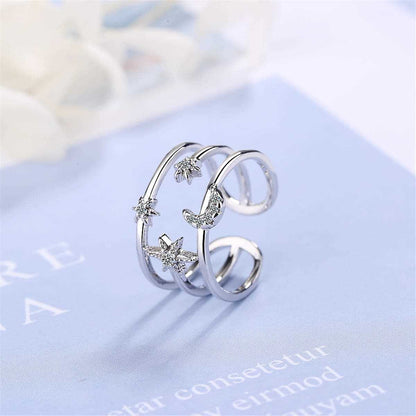 Cubic Zirconia & Silvertone Moon & Sun Open Ring