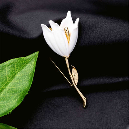 White Resin & Goldtone Lily Brooch