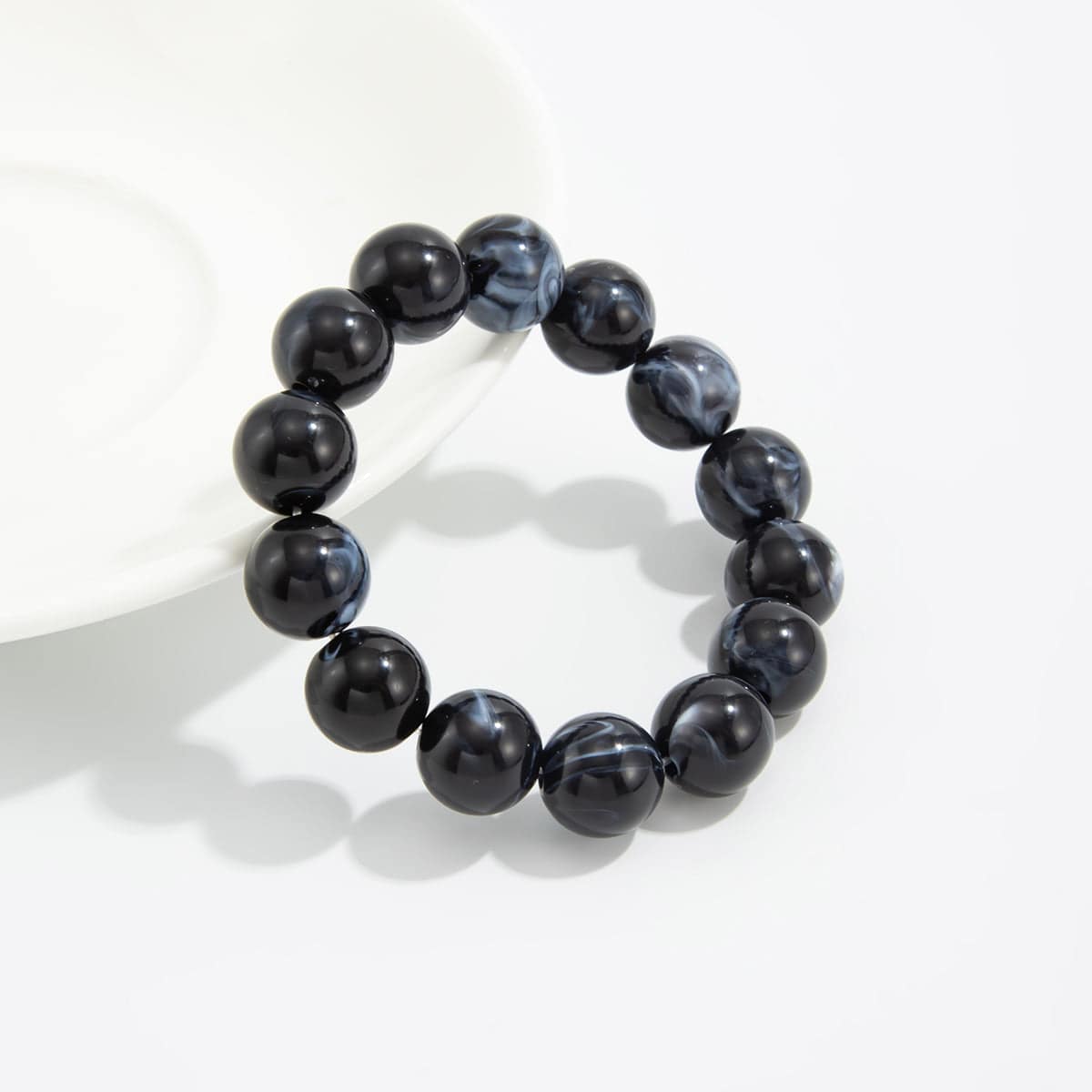 Black Resin Beaded Stretch Bracelet
