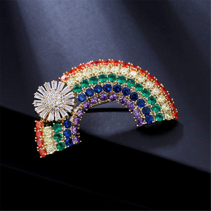 Cubic Zirconia & Goldtone Rainbow & Sunflower Brooch