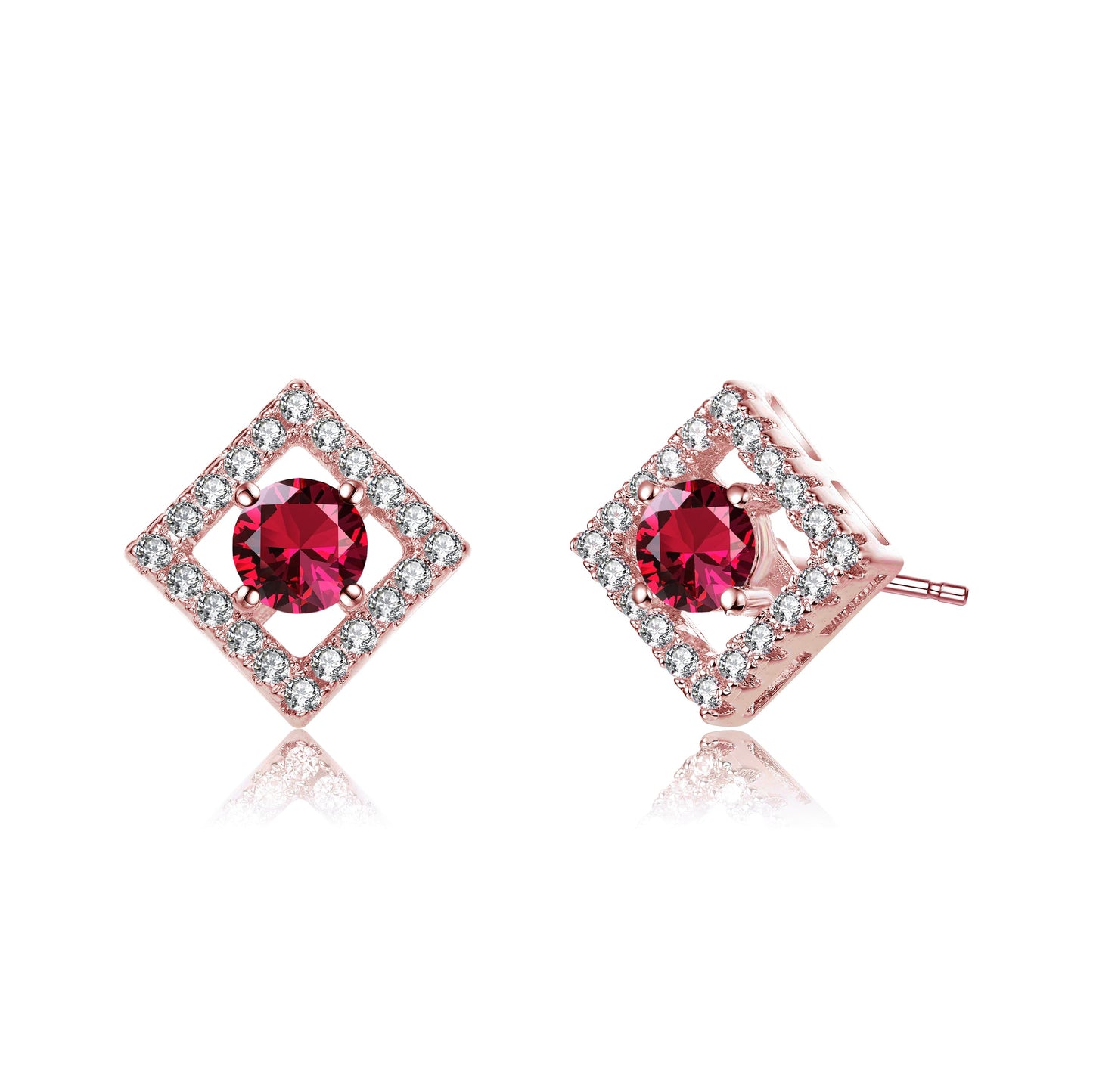 Stylish Halo Stud Earrings with Colored Cubic Zirconia