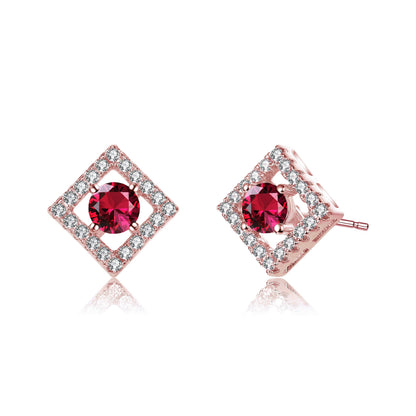 Stylish Halo Stud Earrings with Colored Cubic Zirconia