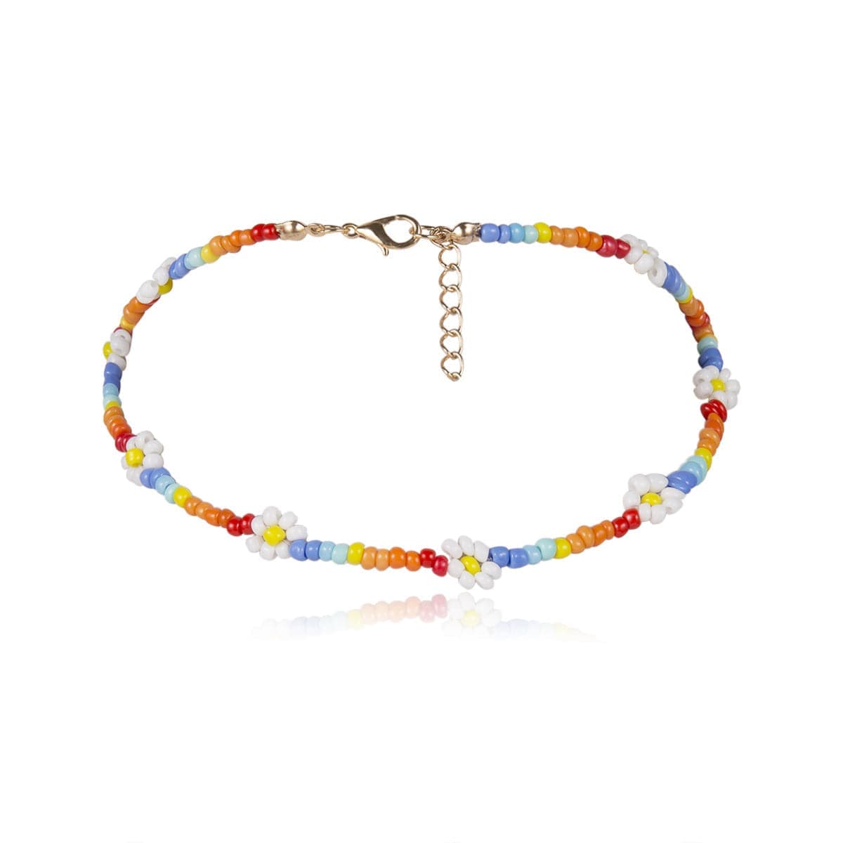 Jewel-tone Howlite & Goldtone Floral Station Choker Necklace