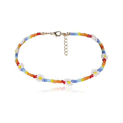 Jewel-tone Howlite & Goldtone Floral Station Choker Necklace
