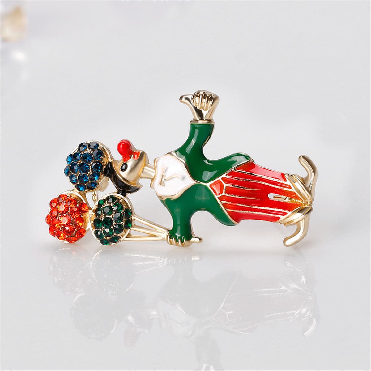 Cubic Zirconia & Goldtone Bouquet & Clown Brooch