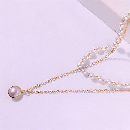 Pearl & Goldtone Round Layered Pendant Necklace
