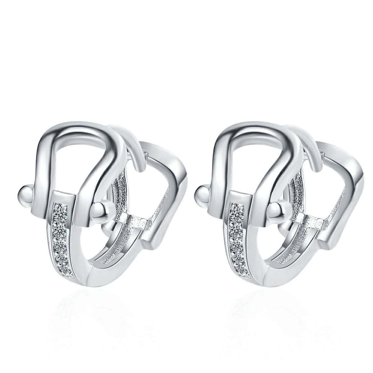 Cubic Zirconia & Silvertone Vachette Clasp Huggie Earrings