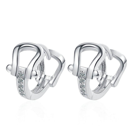 Cubic Zirconia & Silvertone Vachette Clasp Huggie Earrings