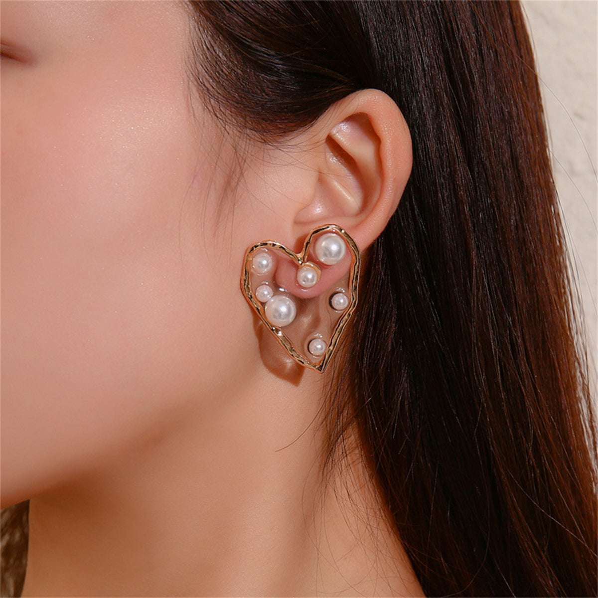 Pearl & Resin Goldtone Heart Stud Earrings