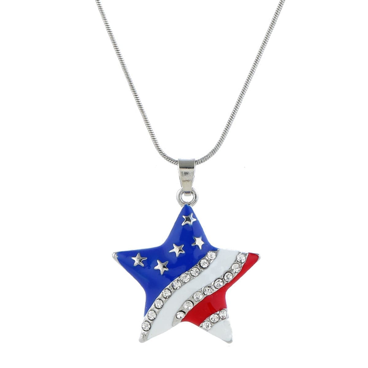 Cubic Zirconia & Silvertone Flag Star Pendant Necklace