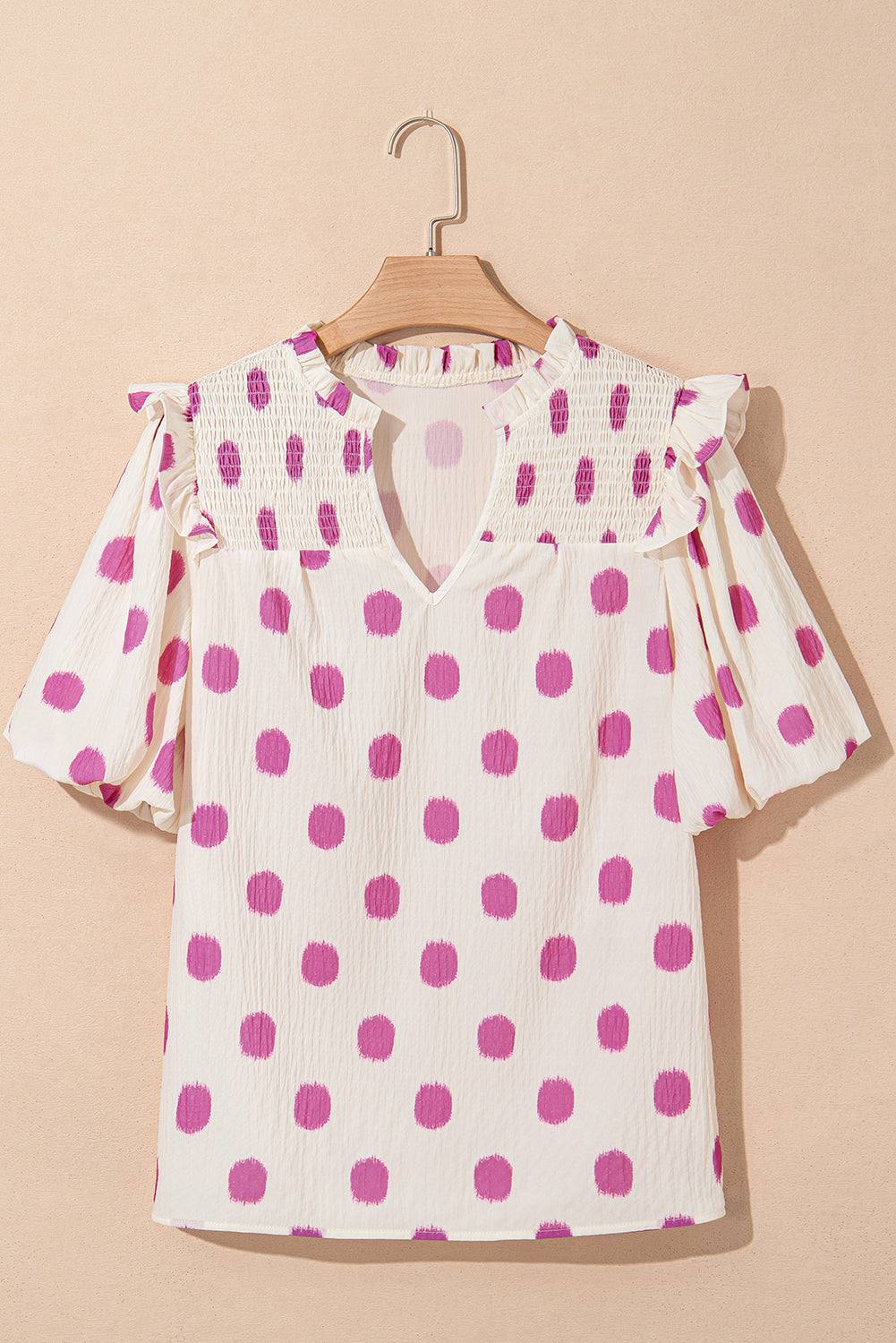 Nylah Polka Dot Shirred Yoke Blouse