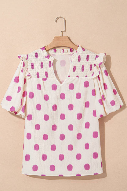 Nylah Polka Dot Shirred Yoke Blouse