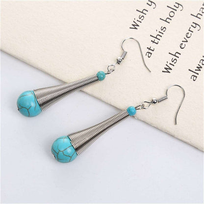 Turquoise & Silvertone Teardrop Drop Earrings