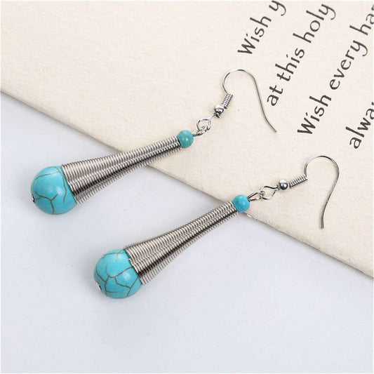Turquoise & Silvertone Teardrop Drop Earrings