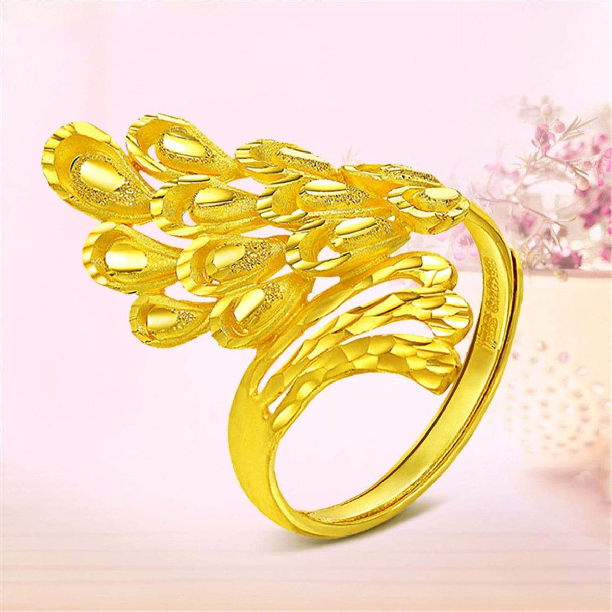 Goldtone Peacock Filigree Bypass Ring