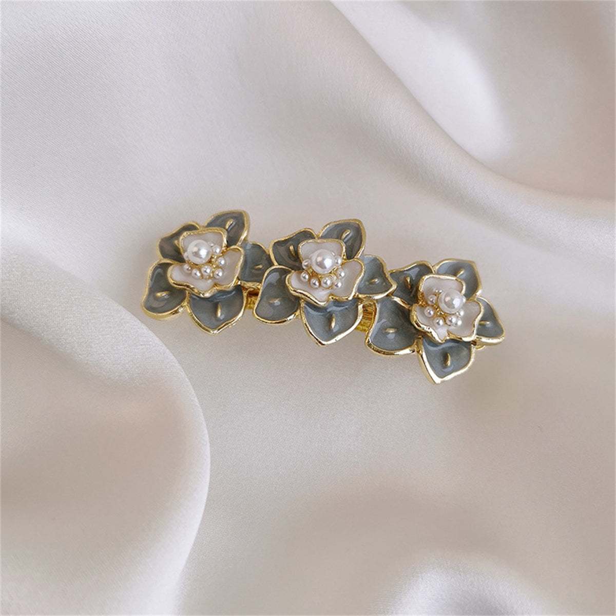 Pearl & Enamel Goldtone Flower Trio Hair Clip