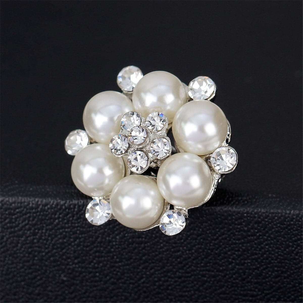 Cubic Zirconia & Silvertone Tiny Flower Brooch