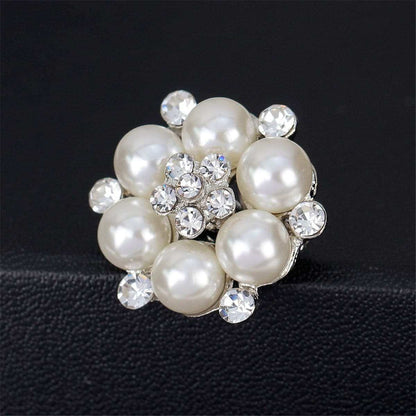 Cubic Zirconia & Silvertone Tiny Flower Brooch