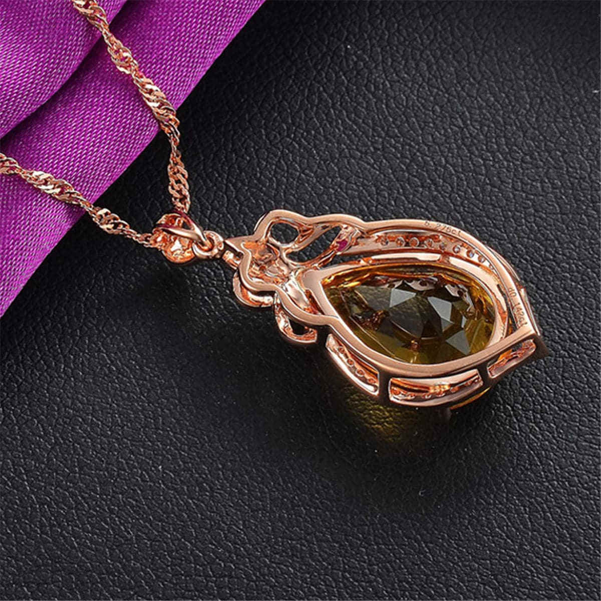 Yellow Crystal & Cubic Zirconia Rose Goldtone Teardrop Pendant Necklace