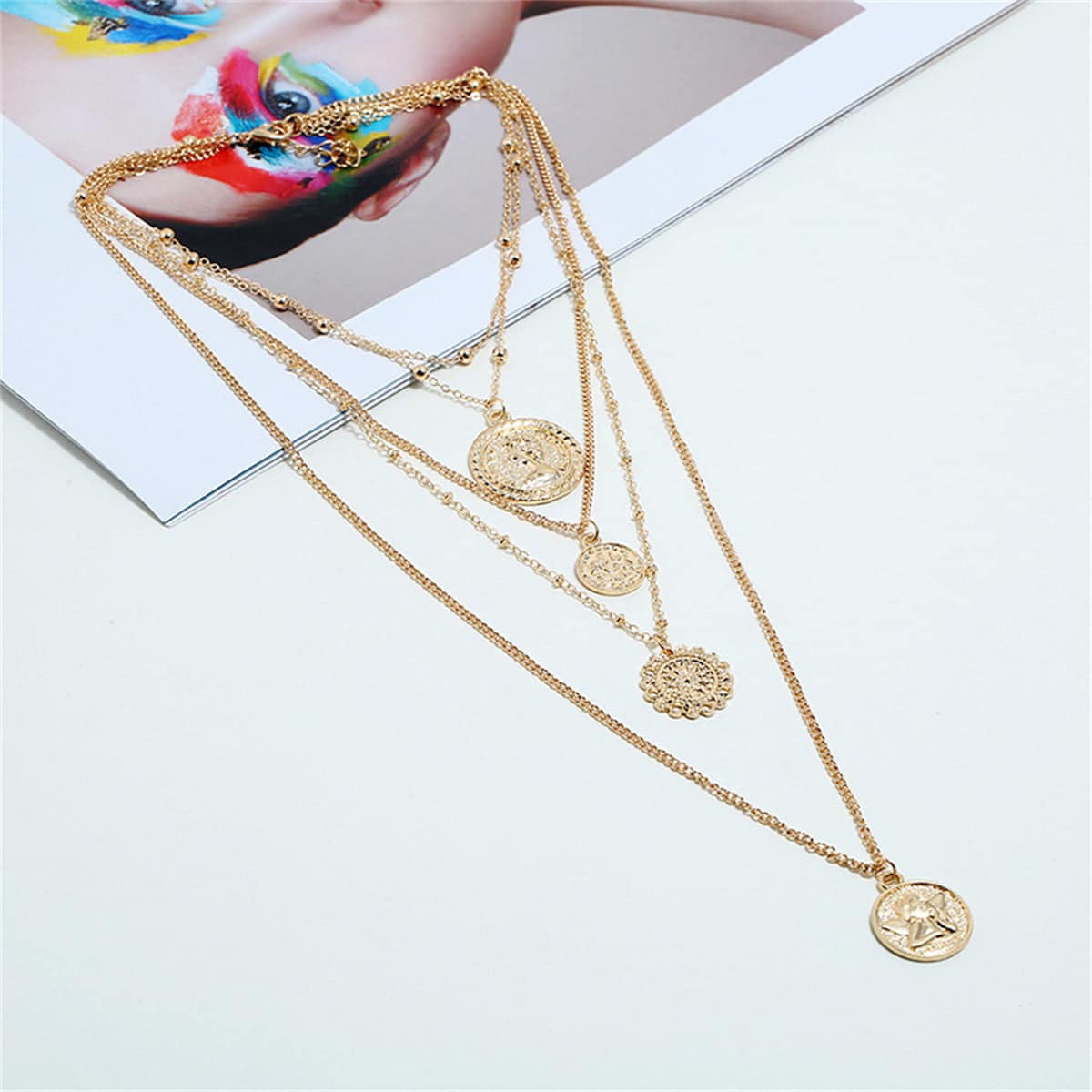Goldtone Coin Layered Pendant Necklace