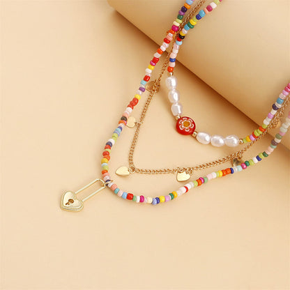 Multicolor Howlite & Pearl Goldtone Heart Pendant Necklace Set