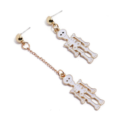 White Enamel & Goldtone Skeleton Mismatching Drop Earrings