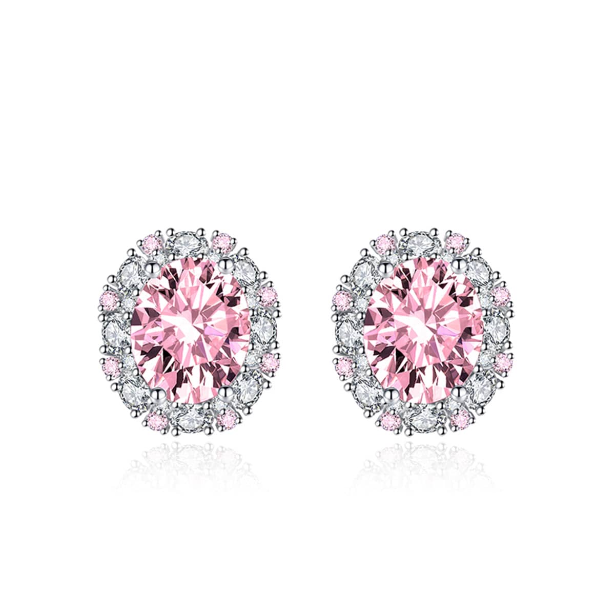 Cubic Zirconia & Pink Crystal Oval Stud Earrings