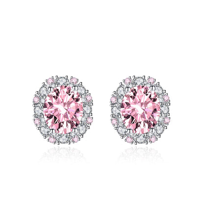 Cubic Zirconia & Pink Crystal Oval Stud Earrings