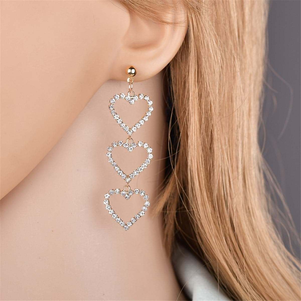 Cubic Zirconia & Pearl Goldtone Asymmetry Hollow Heart Drop Earrings