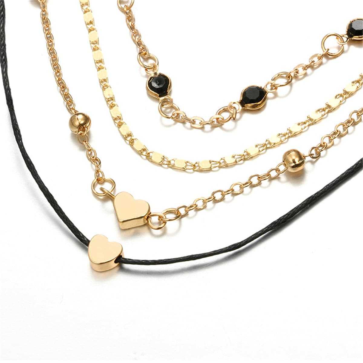 Cubic Zirconia & Goldtone Heart Anklet Set