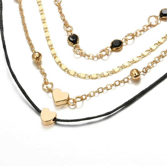Cubic Zirconia & Goldtone Heart Anklet Set