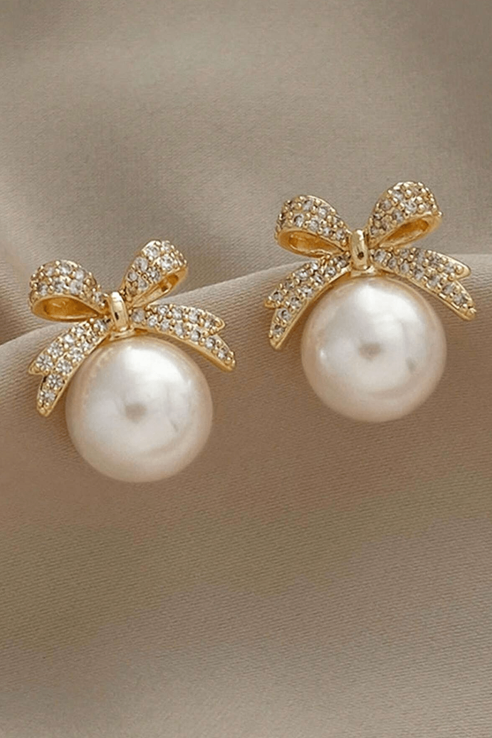 Ellis Rhinestone Bowknot Pearl Earrings - Gold / ONE