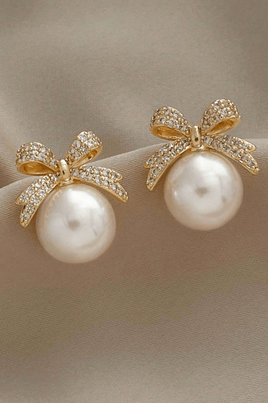 Threaded Pear Ellis Rhinestone Bowknot Pearl Earrings
