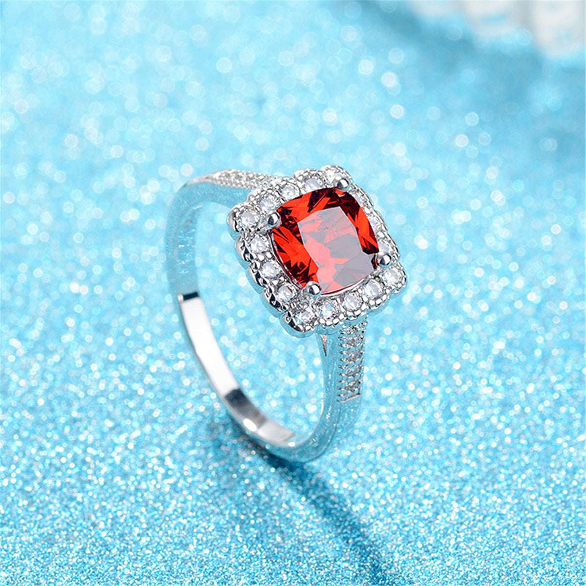 Red Crystal & Cubic Zirconia Cushion-Cut Ring
