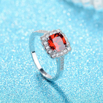 Red Crystal & Cubic Zirconia Cushion-Cut Ring