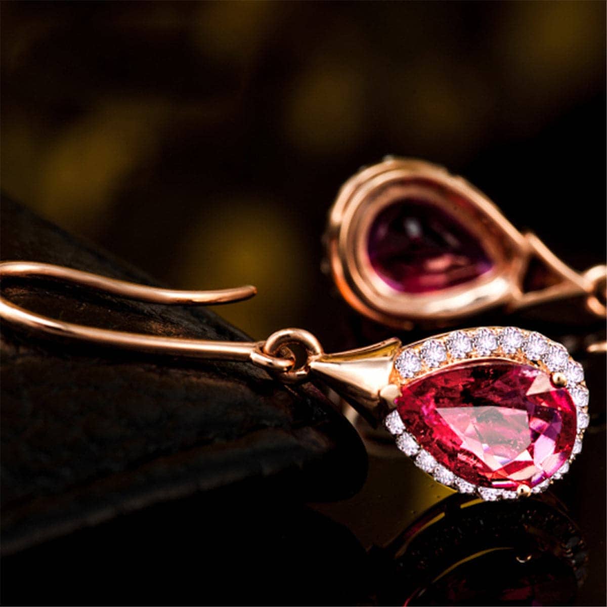 Red Crystal & Cubic Zirconia Rose Goldtone Halo Teardrop Earrings