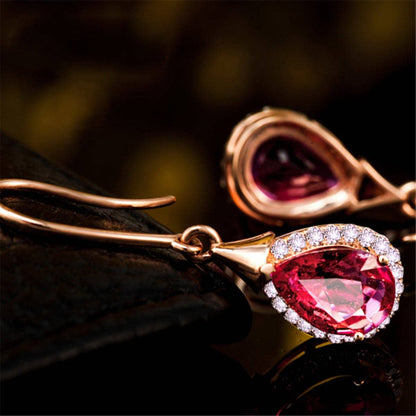 Red Crystal & Cubic Zirconia Rose Goldtone Halo Teardrop Earrings