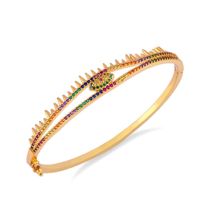 Rainbow Cubic Zirconia & Goldtone Evil Eye Bangle