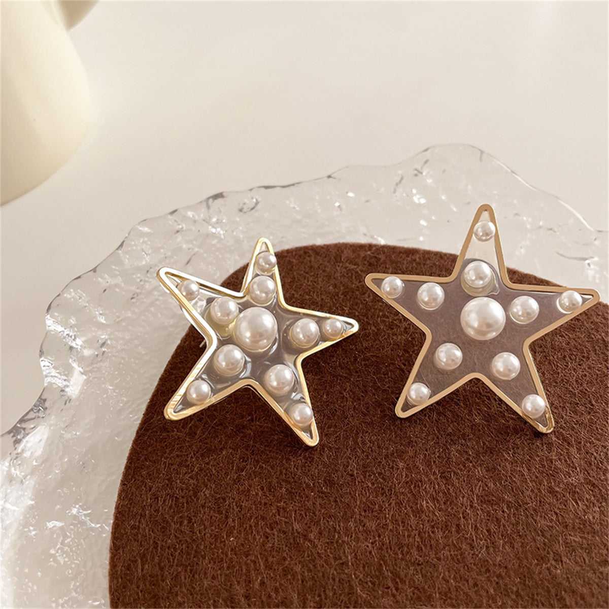 Pearl & Resin Goldtone Star Drop Earrings