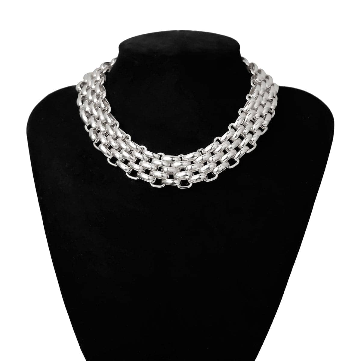 Silvertone Five-Row Chain Link Choker Necklace