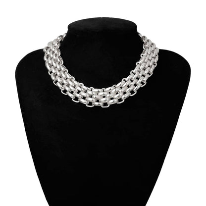 Silvertone Five-Row Chain Link Choker Necklace