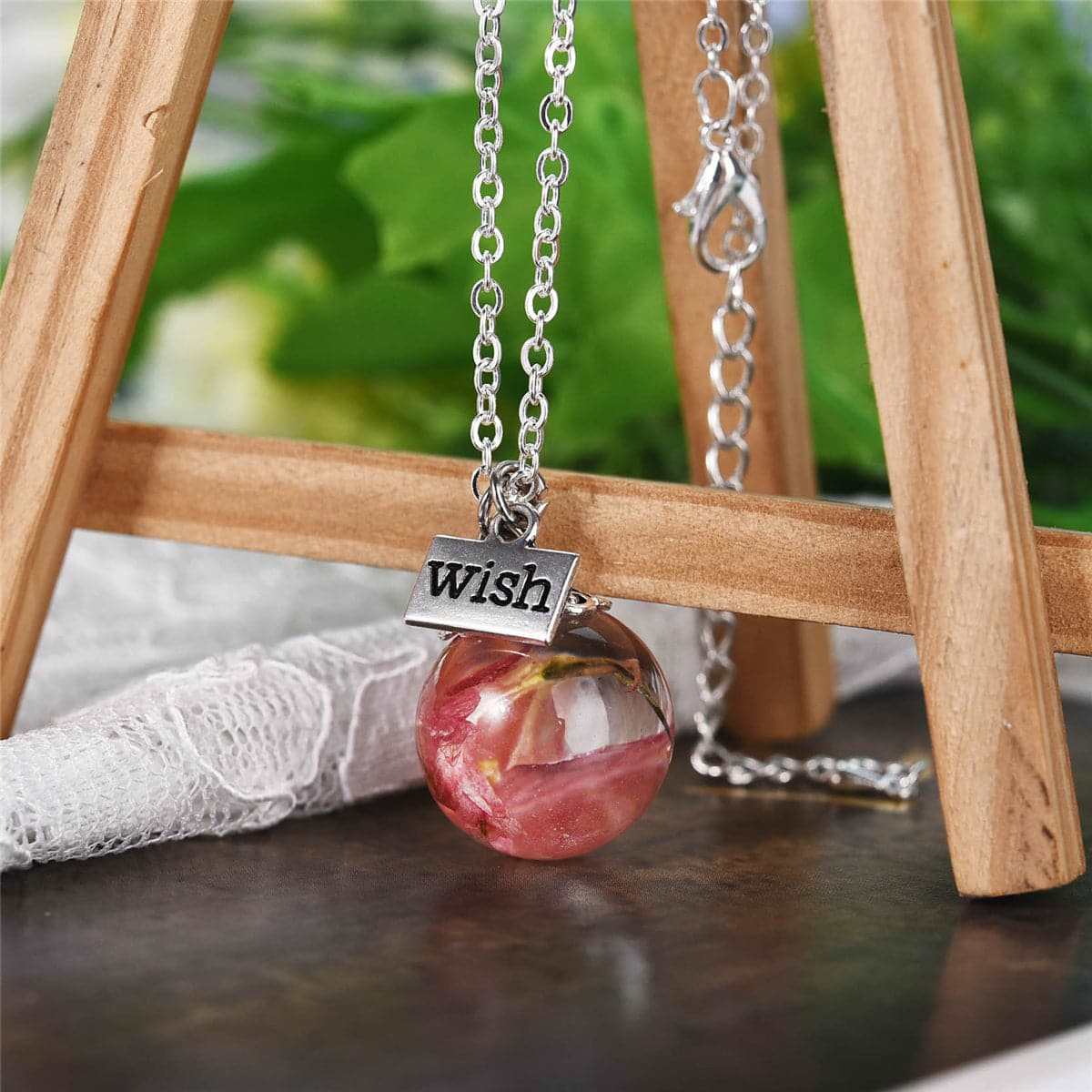 Delphinium & Silvertone 'Wish' Pendant Necklace