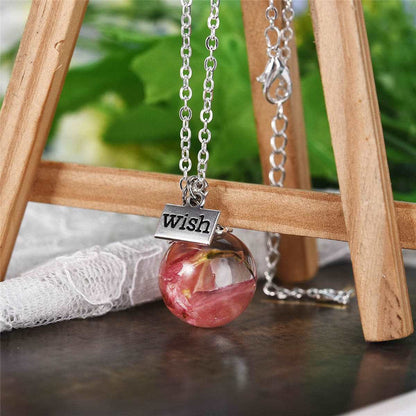 Delphinium & Silvertone 'Wish' Pendant Necklace