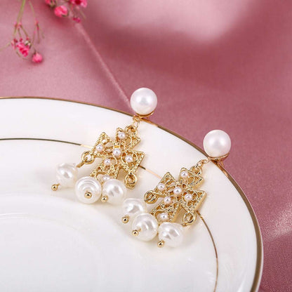 Pearl & Goldtone Chandelier Drop Earrings